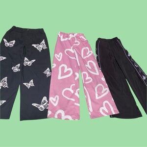 Girls Size 9 Wide Leg Pants Bundle 3 Pairs Graphic Prints Butterflies Hearts
